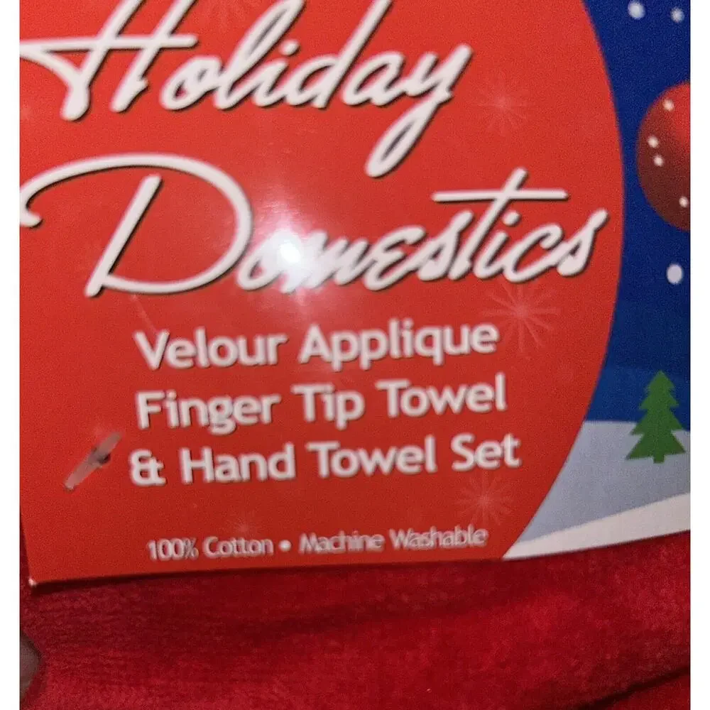 Holiday Domestics Red Christmas Tree‎ Tea Towel Set - Velour Appliqué NEW